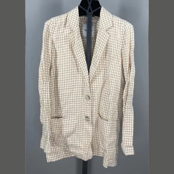 NEW Madewell Blazer Jacket Womens XS brown plaid linen preppy classic - Picture 1 of 9